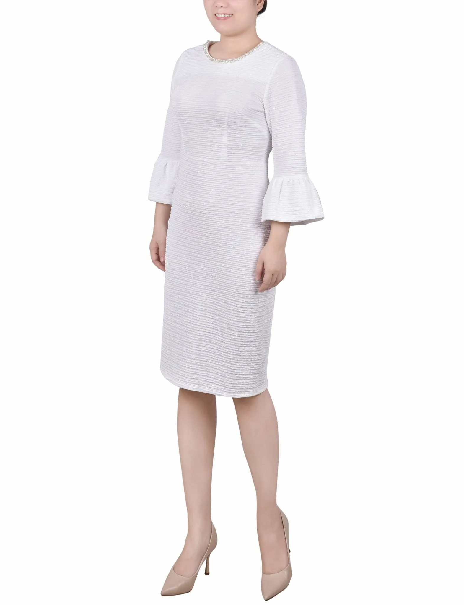 3/4 Length Pearl Detail Dress - Petite