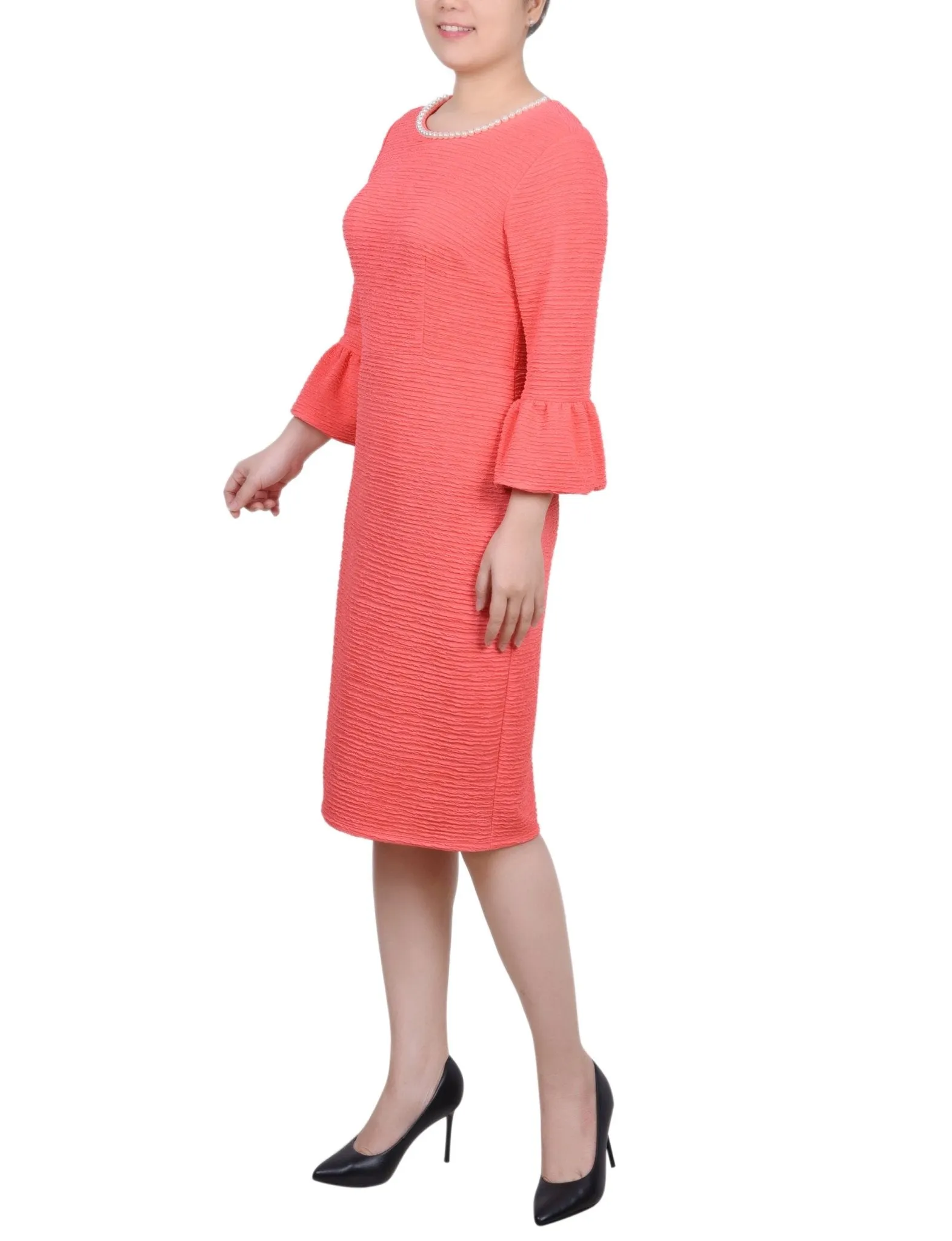 3/4 Length Pearl Detail Dress - Petite