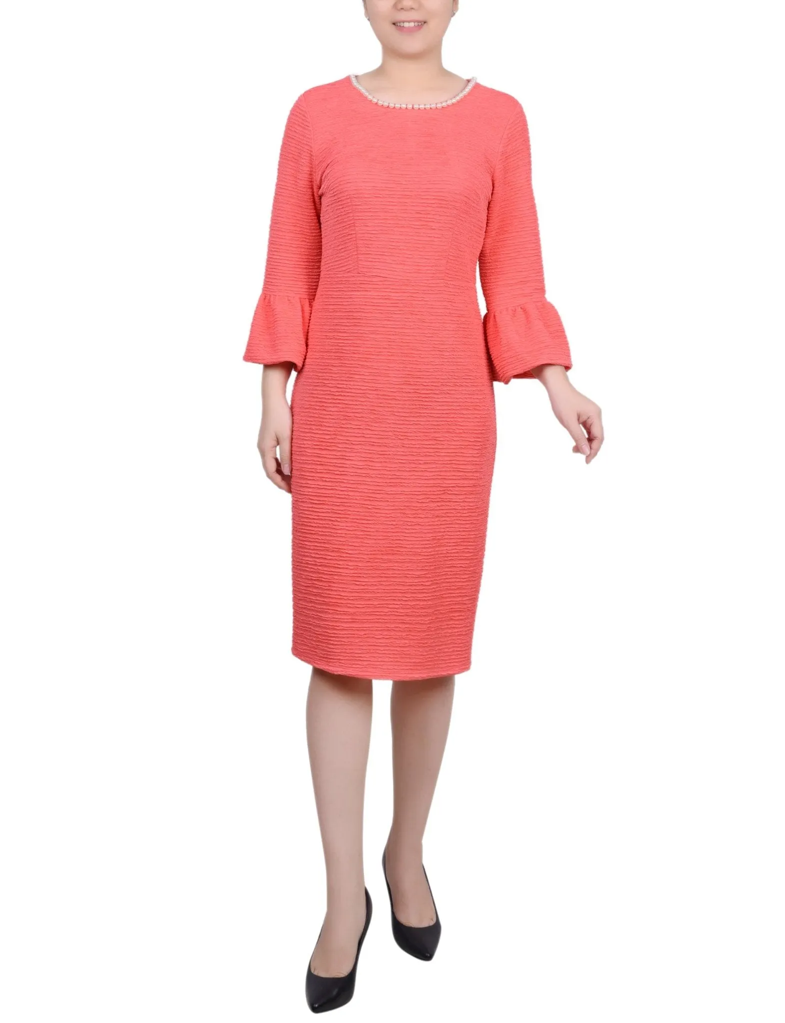 3/4 Length Pearl Detail Dress - Petite