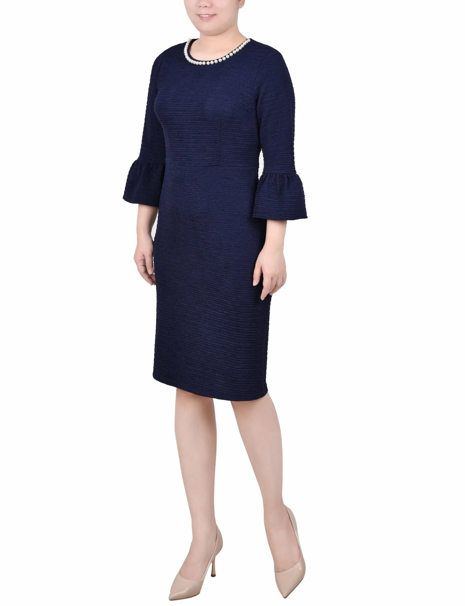 3/4 Length Pearl Detail Dress - Petite