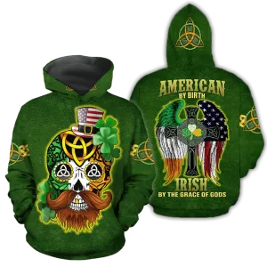 3D All Over Printed Irish American Skull St Patrick Day Unisex Shirts Hoodie