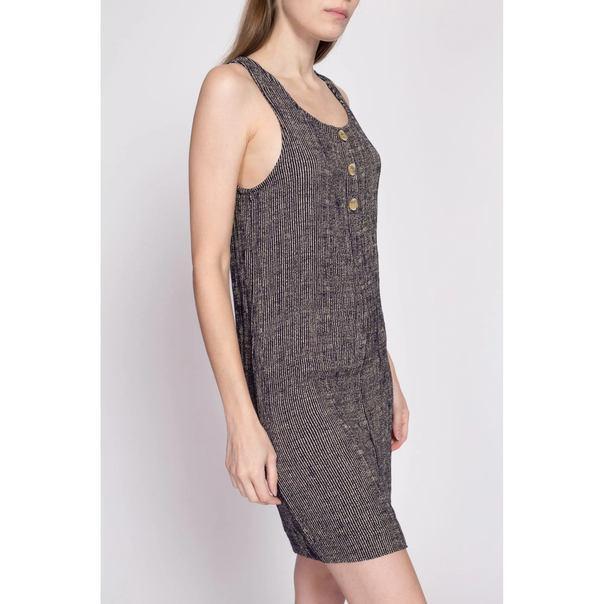 90s Striped Knit Fitted Mini Tank Dress - Medium