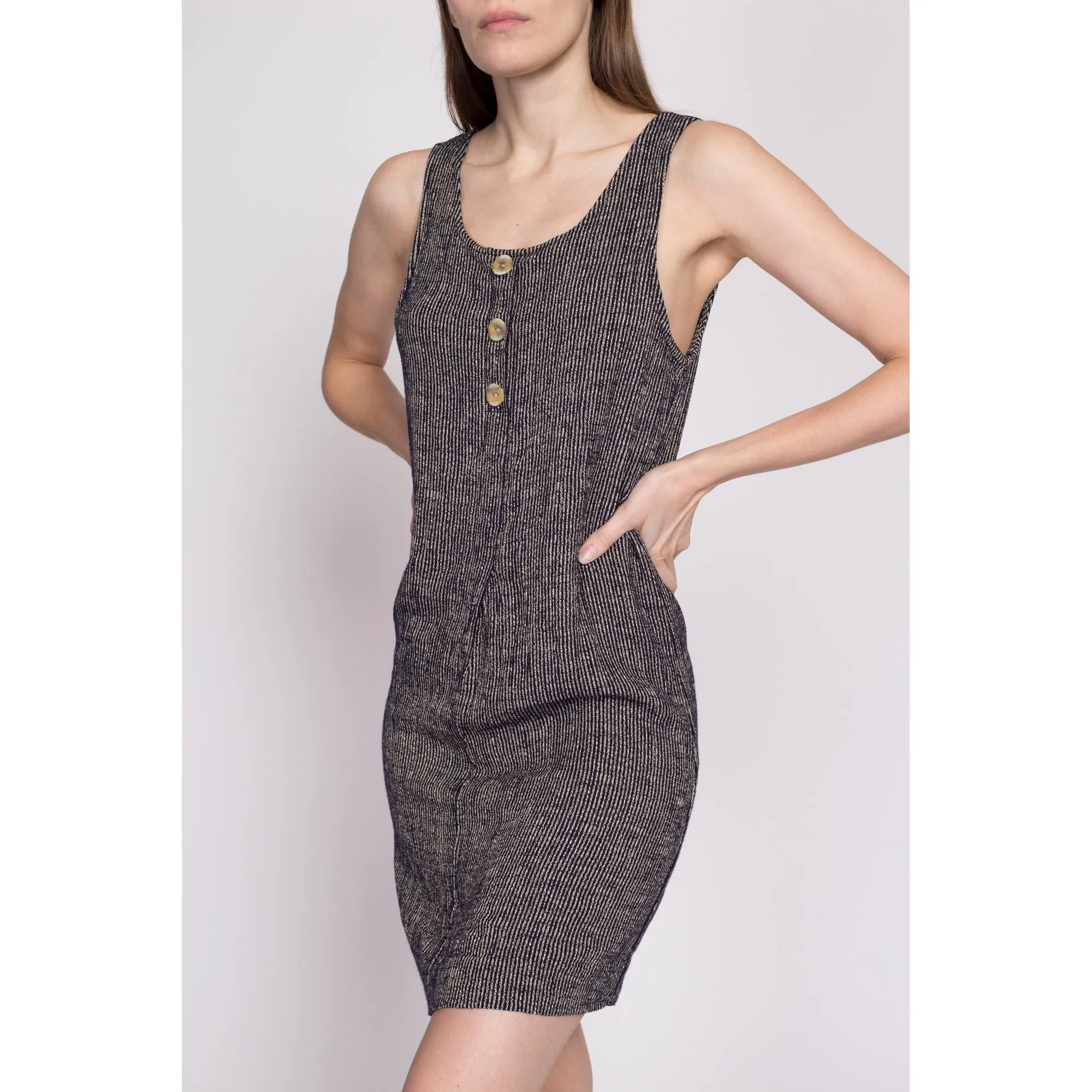 90s Striped Knit Fitted Mini Tank Dress - Medium
