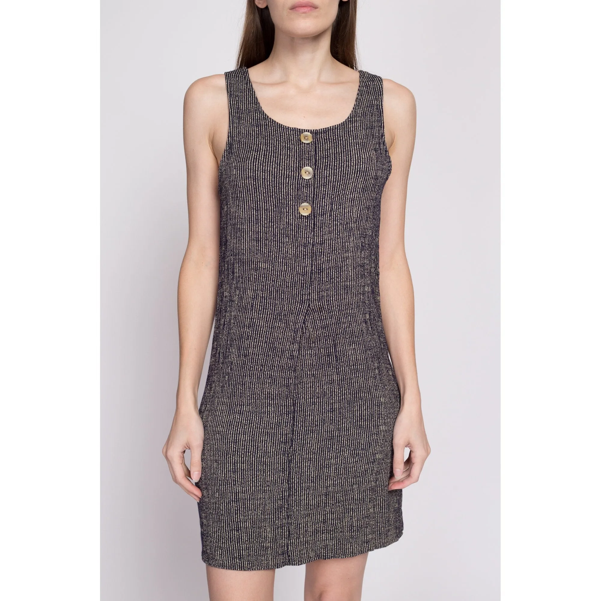 90s Striped Knit Fitted Mini Tank Dress - Medium