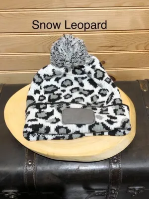 Adult PomPom Beanie with Monogram Spot - Snow Leopard