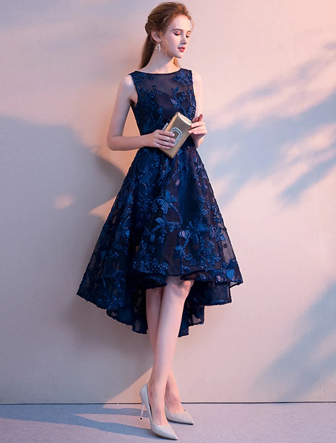 Aimishang  A-Line Cocktail Dresses Minimalist Dress Homecoming Asymmetrical Sleeveless Jewel Neck Tulle with Pleats Pattern / Print