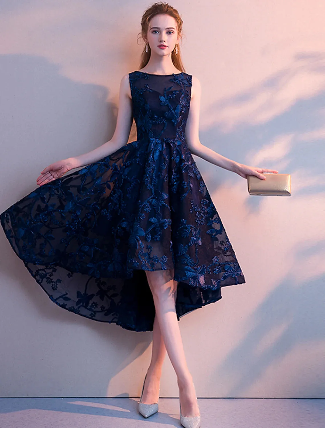Aimishang  A-Line Cocktail Dresses Minimalist Dress Homecoming Asymmetrical Sleeveless Jewel Neck Tulle with Pleats Pattern / Print