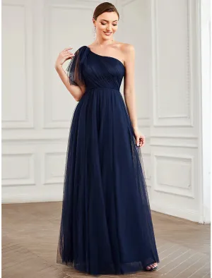 Aimishang   A-Line Party Dresses Minimalist Dress Quinceanera Floor Length Sleeveless One Shoulder Tulle with Shouder Flower