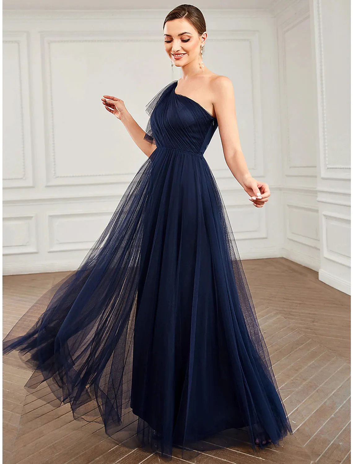 Aimishang   A-Line Party Dresses Minimalist Dress Quinceanera Floor Length Sleeveless One Shoulder Tulle with Shouder Flower