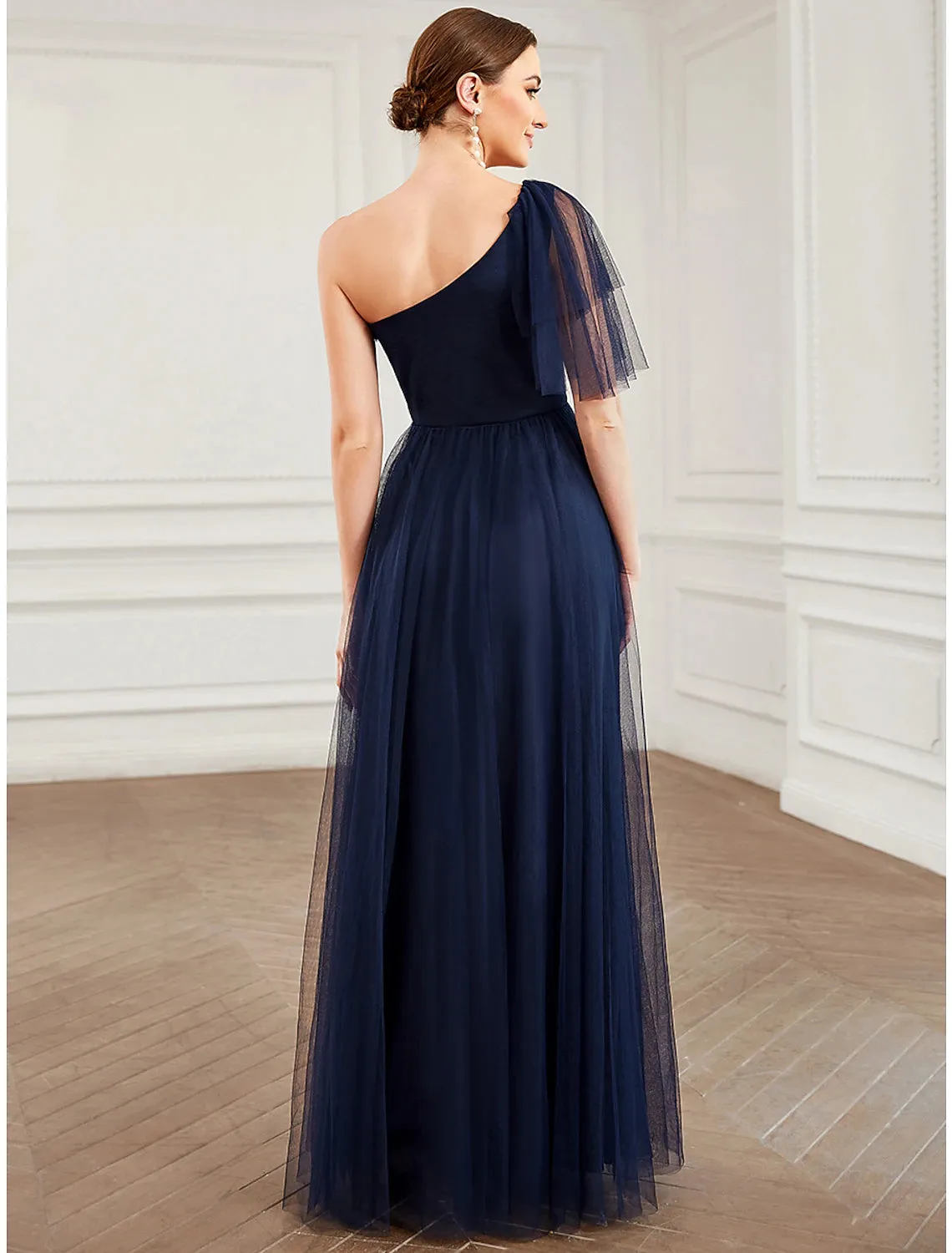 Aimishang   A-Line Party Dresses Minimalist Dress Quinceanera Floor Length Sleeveless One Shoulder Tulle with Shouder Flower