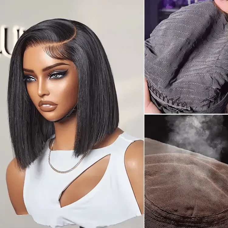 AiryFit Scalp Care Wigs | Silky Blunt Cut Bob Snugfit Glueless Minimalist HD Lace Short Wig Pre-Cut Lace