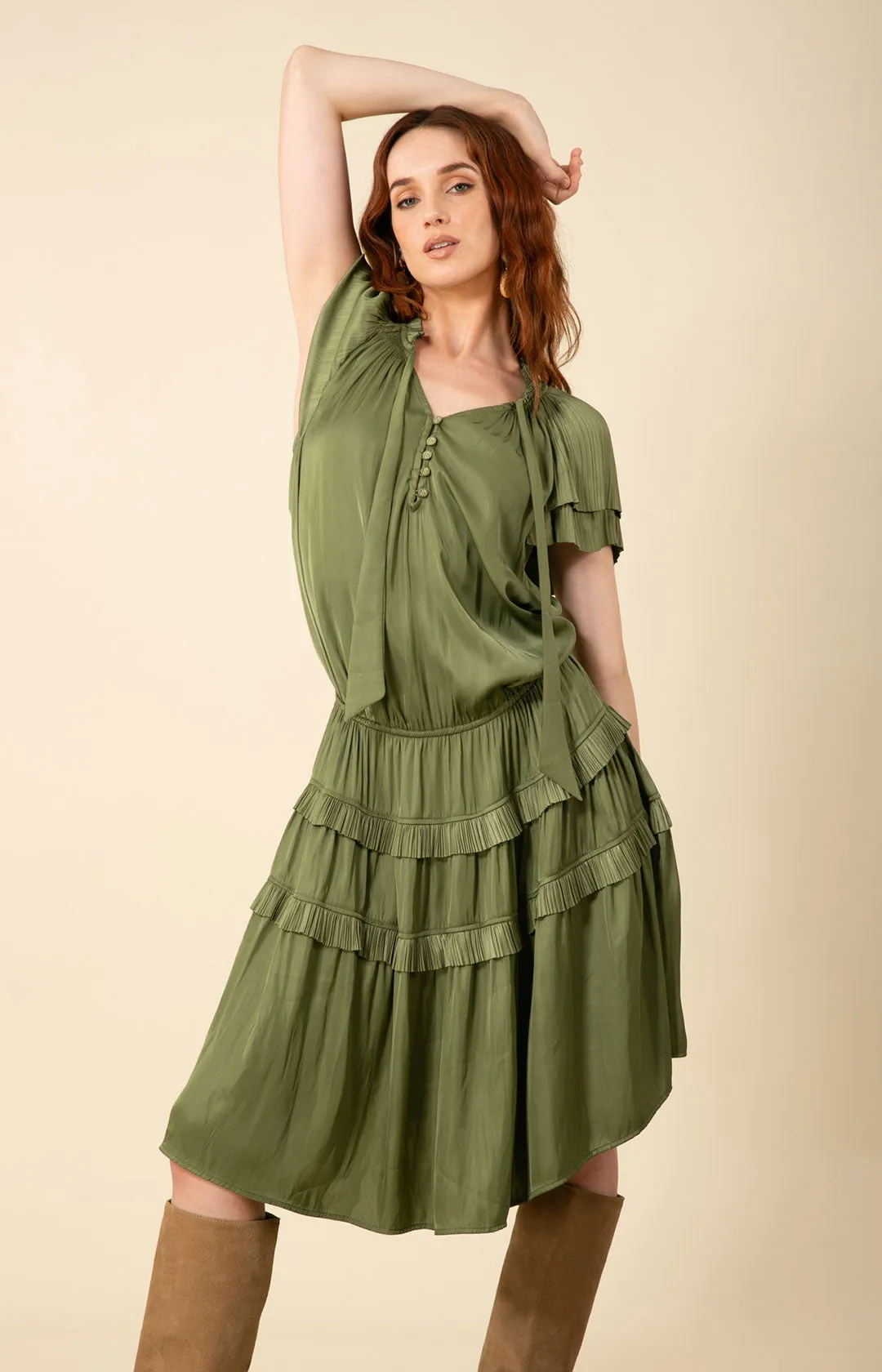 Alexandria Solid Midi Drop Waist Dress