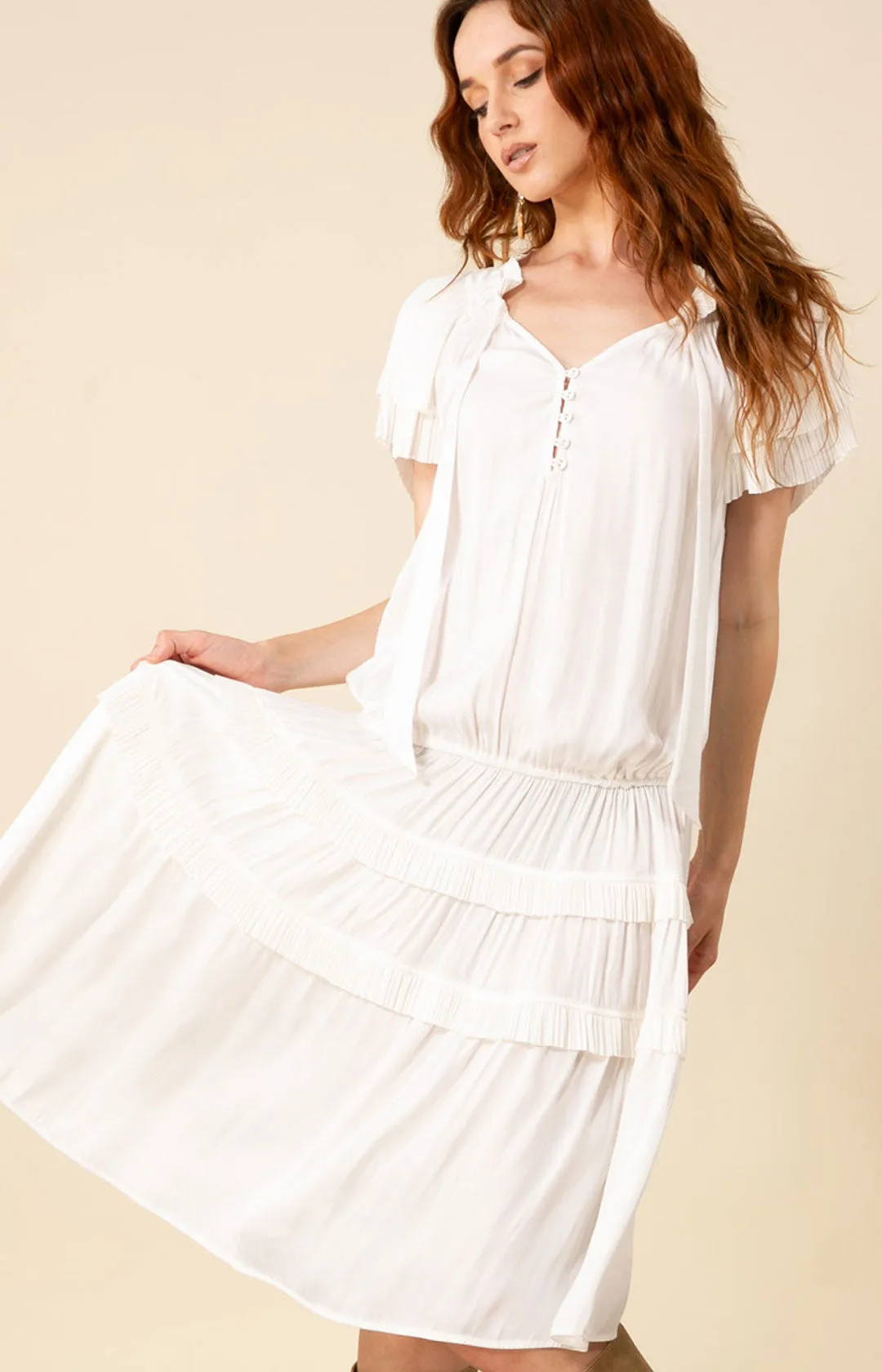Alexandria Solid Midi Drop Waist Dress