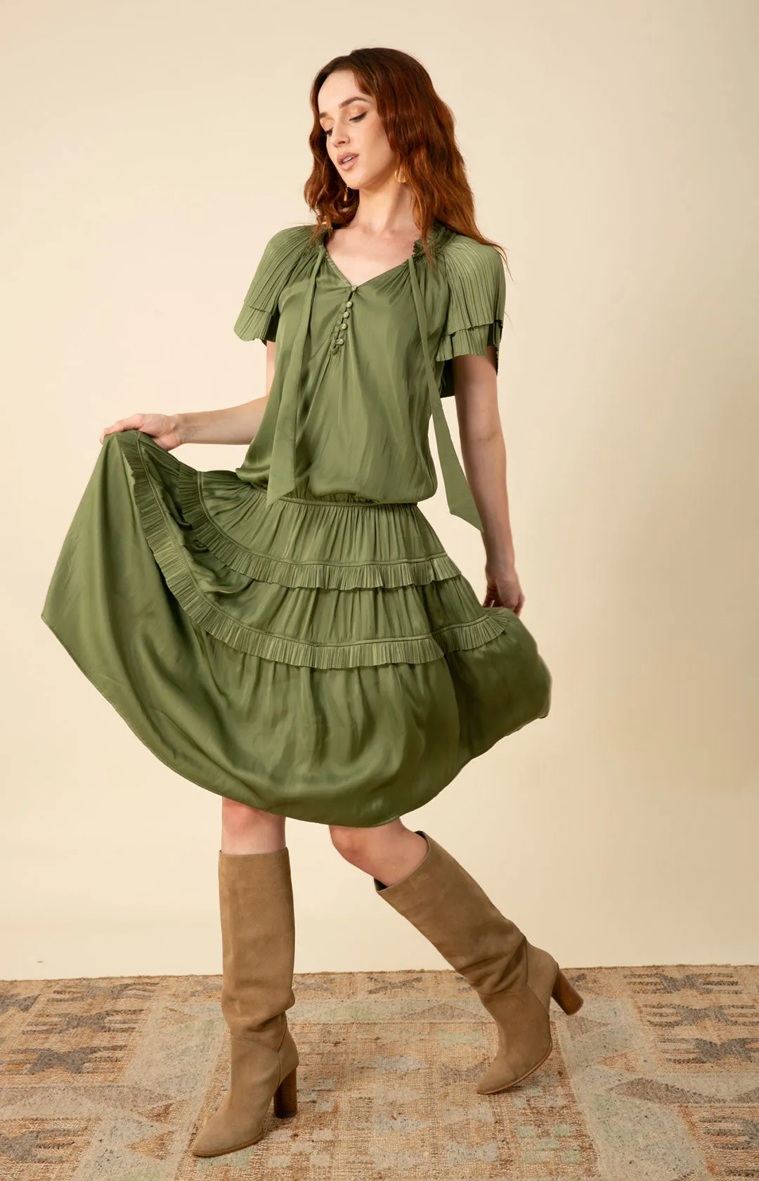 Alexandria Solid Midi Drop Waist Dress