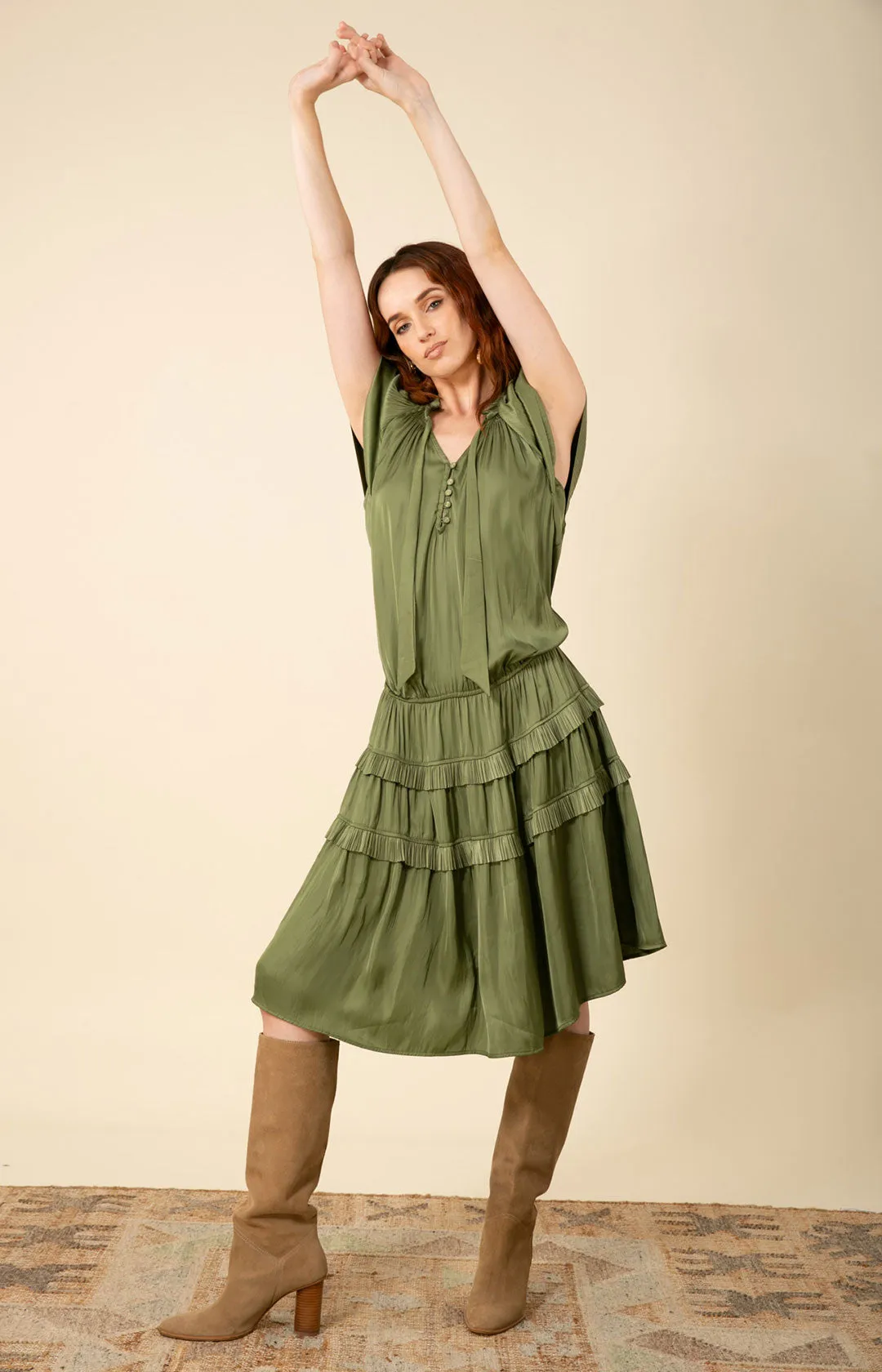 Alexandria Solid Midi Drop Waist Dress