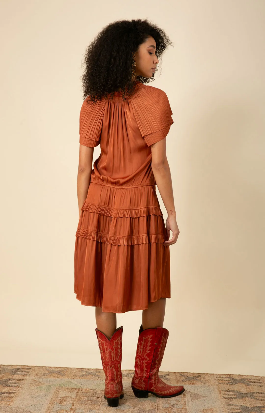 Alexandria Solid Midi Drop Waist Dress