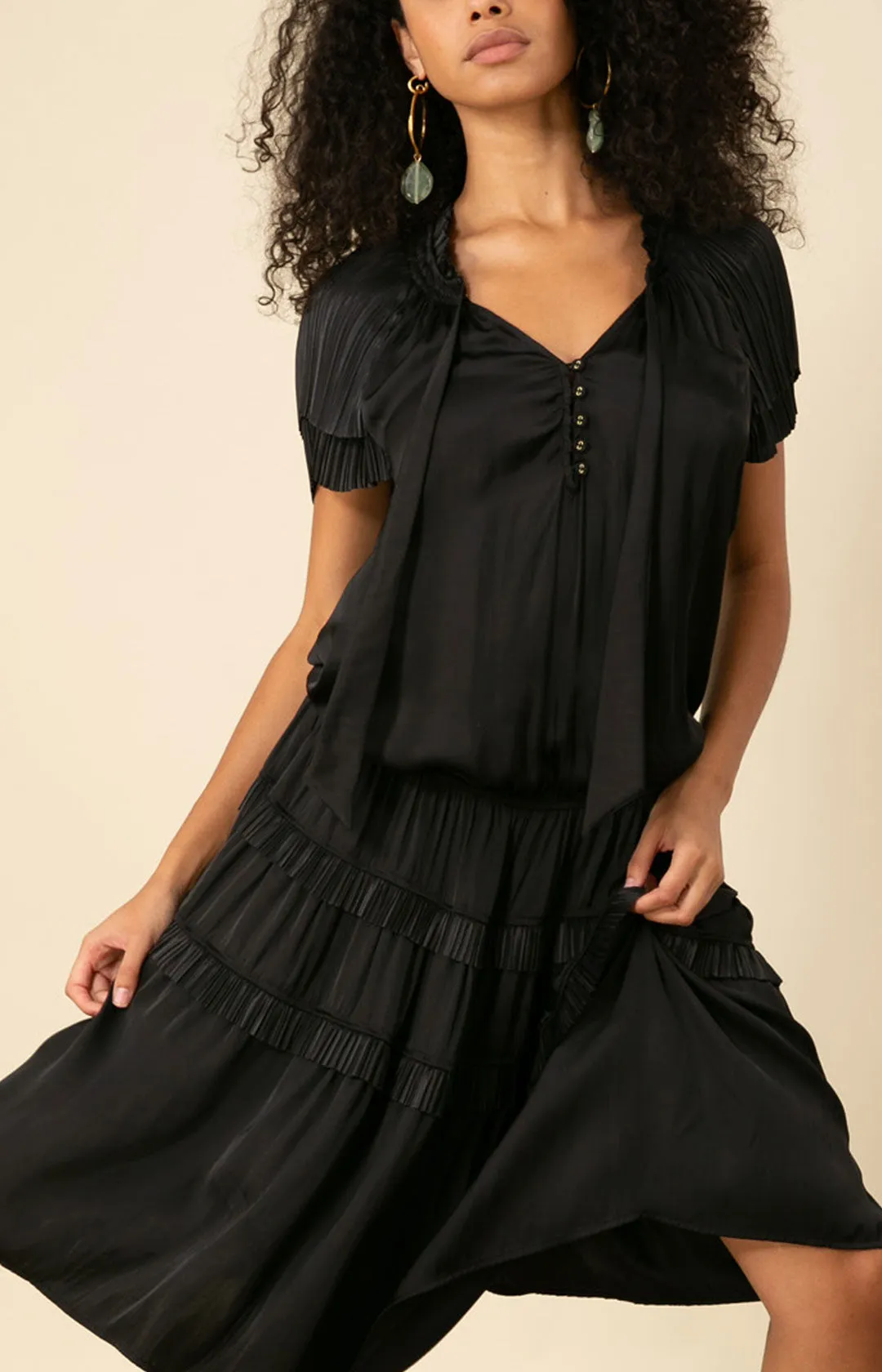 Alexandria Solid Midi Drop Waist Dress