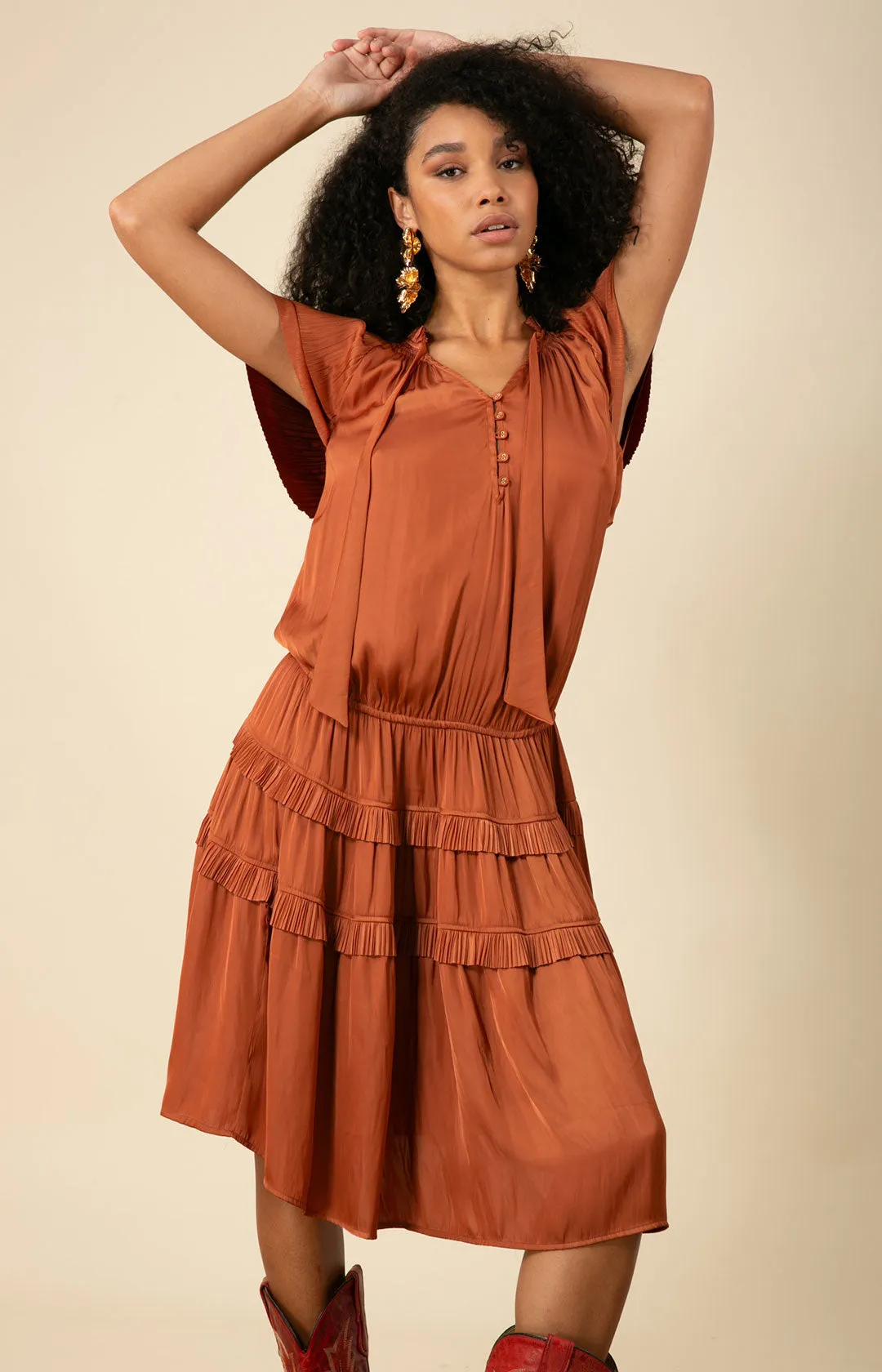 Alexandria Solid Midi Drop Waist Dress