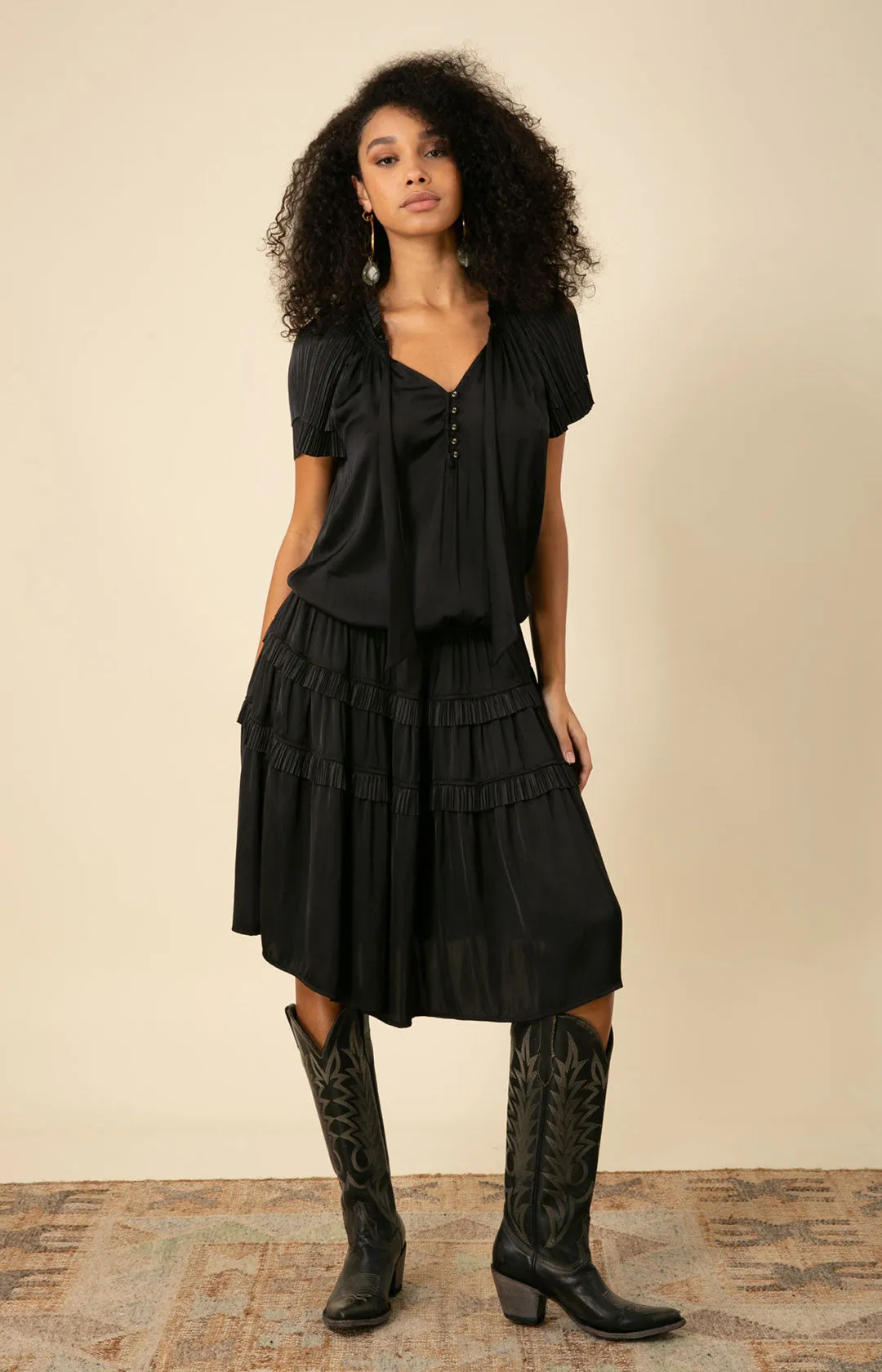 Alexandria Solid Midi Drop Waist Dress