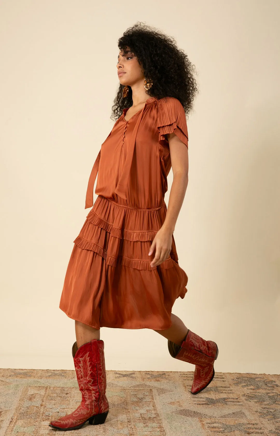Alexandria Solid Midi Drop Waist Dress