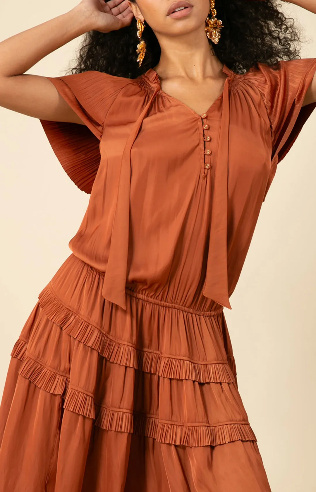 Alexandria Solid Midi Drop Waist Dress