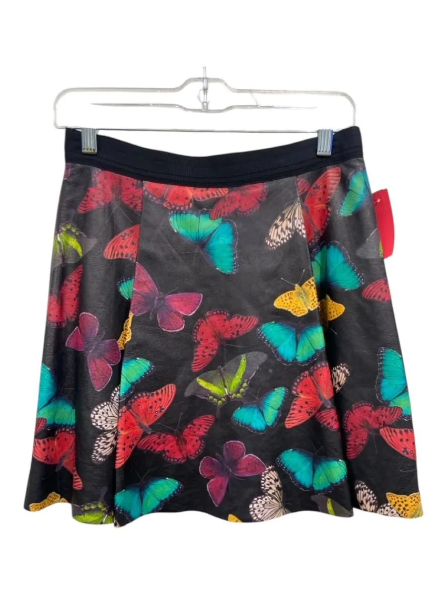 Alice & Olivia Size 4 Black Multi Leather Butterfly Circle Skirt Pleated Skirt