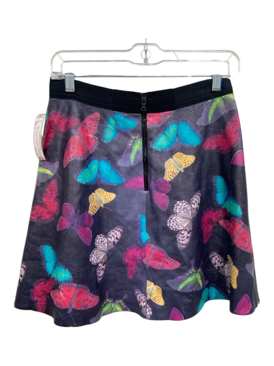 Alice & Olivia Size 4 Black Multi Leather Butterfly Circle Skirt Pleated Skirt