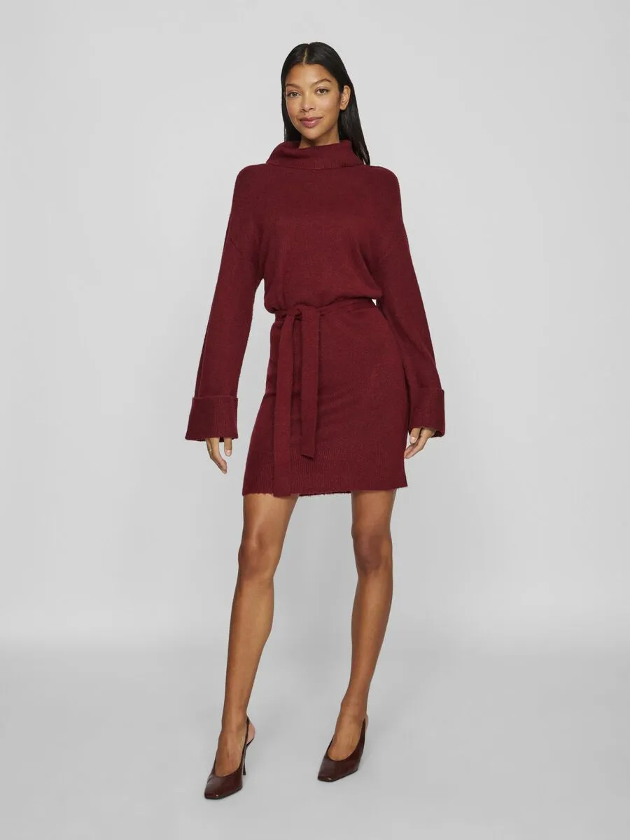 Alva Tie Belt Knit Dress (Cabernet)