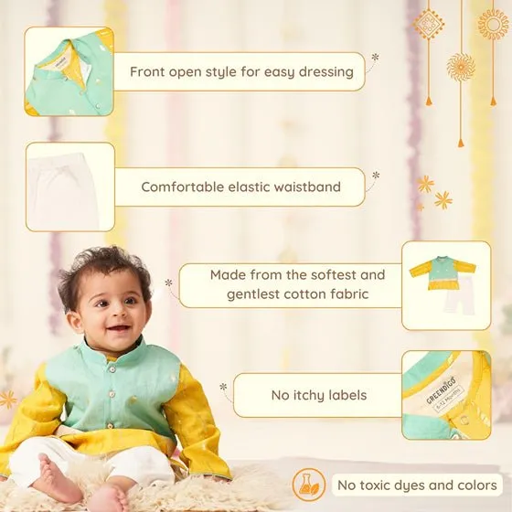 Baby Boy Cotton Kurta, Bundi & Pant Set - Ambar