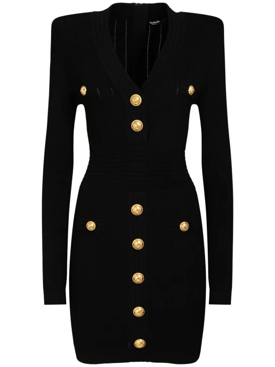 Balmain   Viscose blend knit buttoned mini dress 