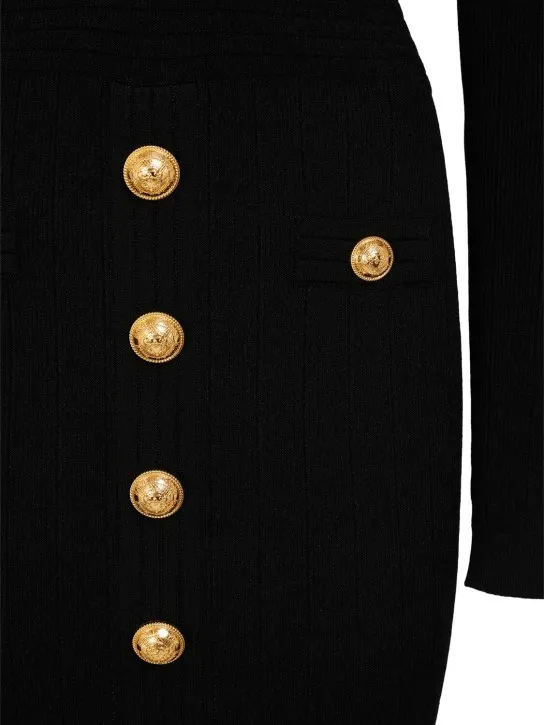 Balmain   Viscose blend knit buttoned mini dress 