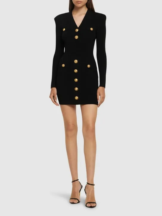 Balmain   Viscose blend knit buttoned mini dress 