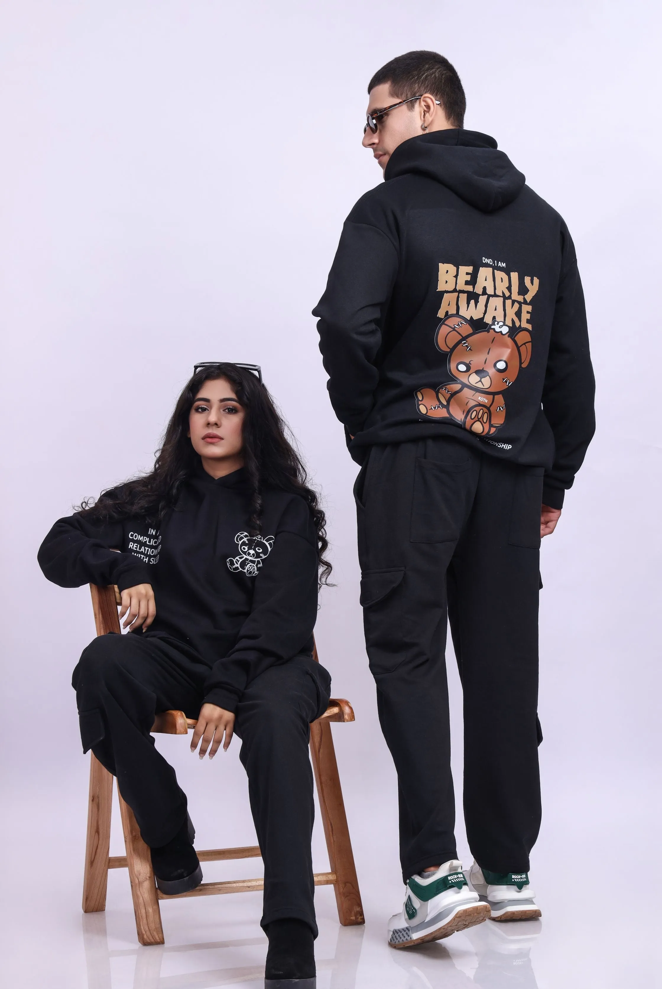 Bearly Awake Black Oversized Hoodie