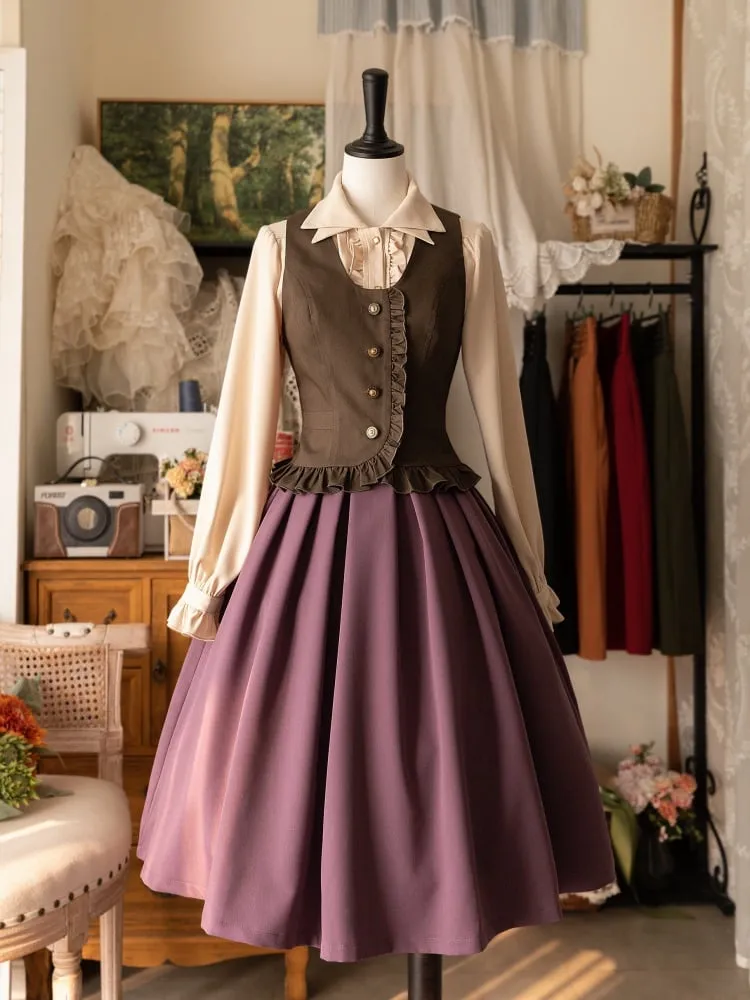 Beige Double Layered Pointed Collar Long Sleeves Shirt