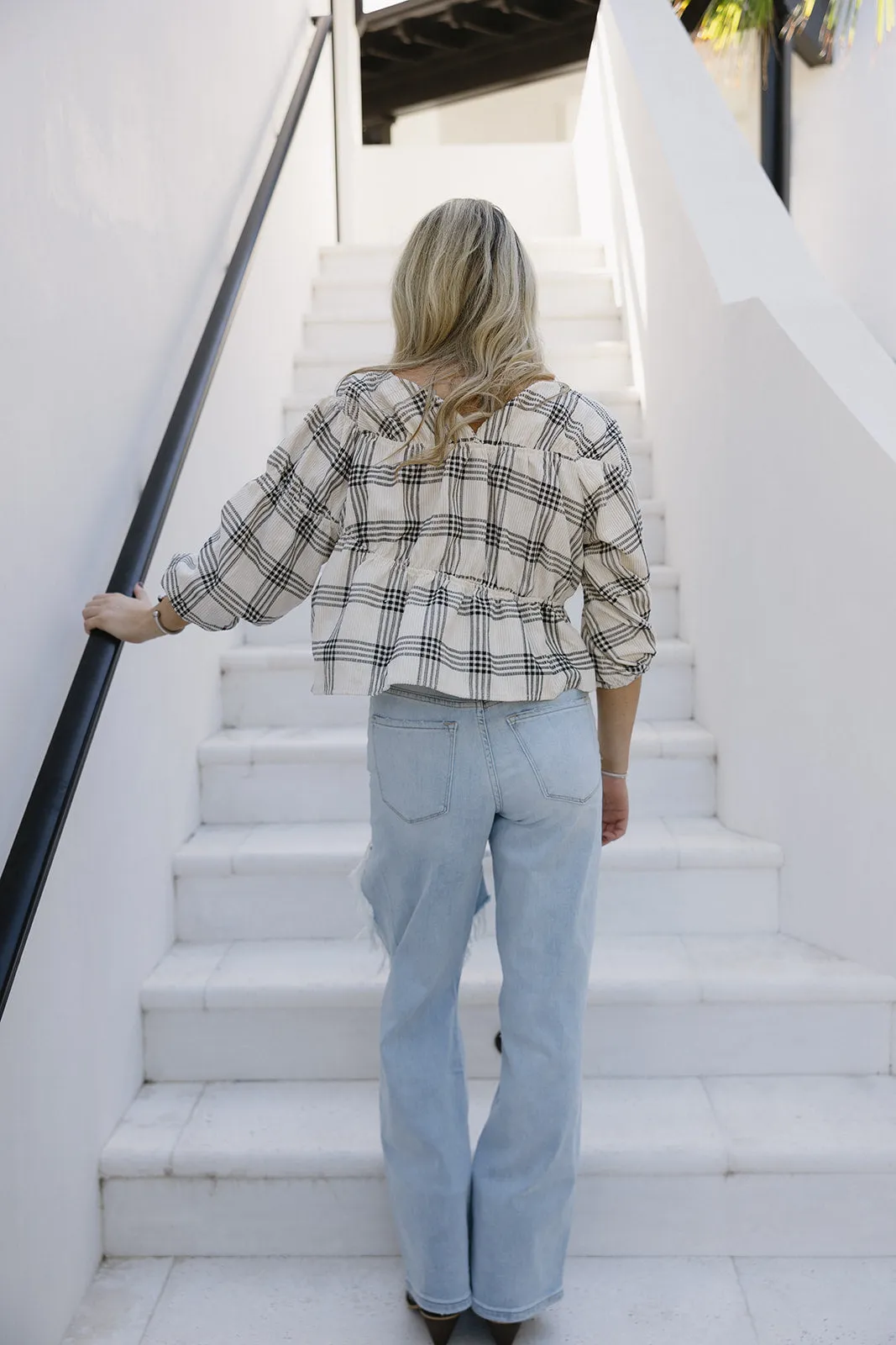 Bella Plaid Top - Ivory/Black
