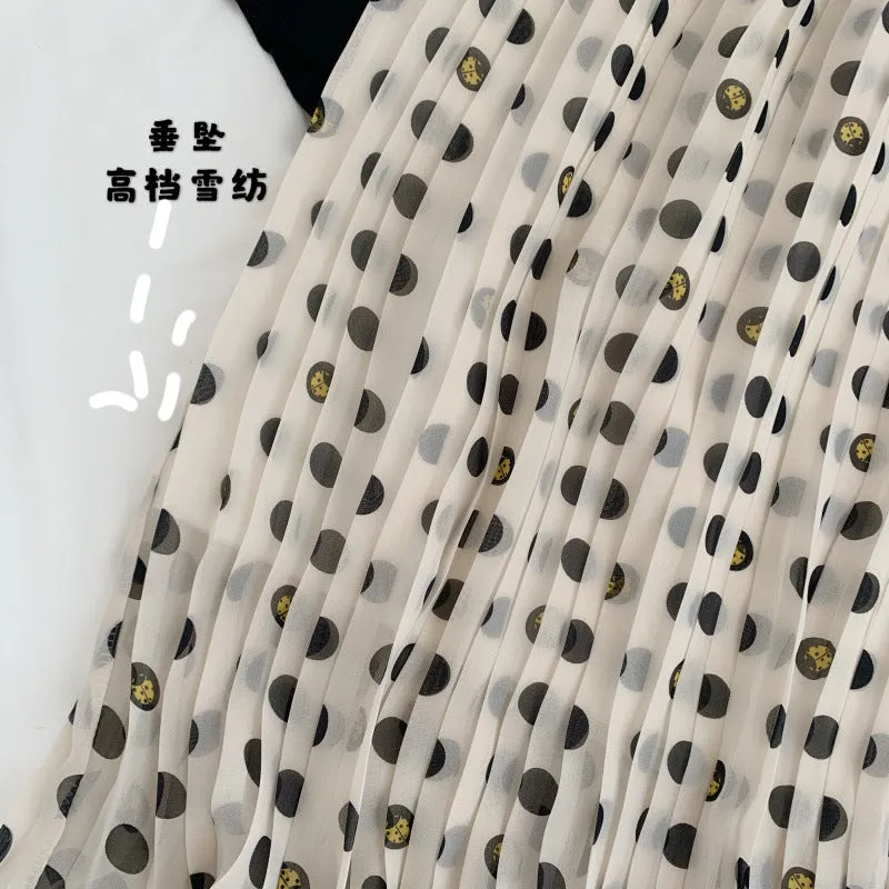 Big dot and small bug printed, new , chiffon pleated skirt  3567