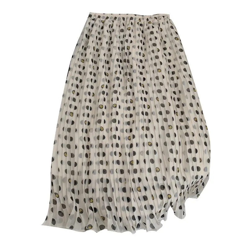 Big dot and small bug printed, new , chiffon pleated skirt  3567