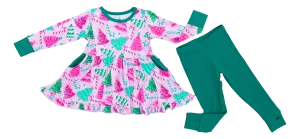 Birdie Bean Christmas Holiday Pink Trees Joy Peplum Set