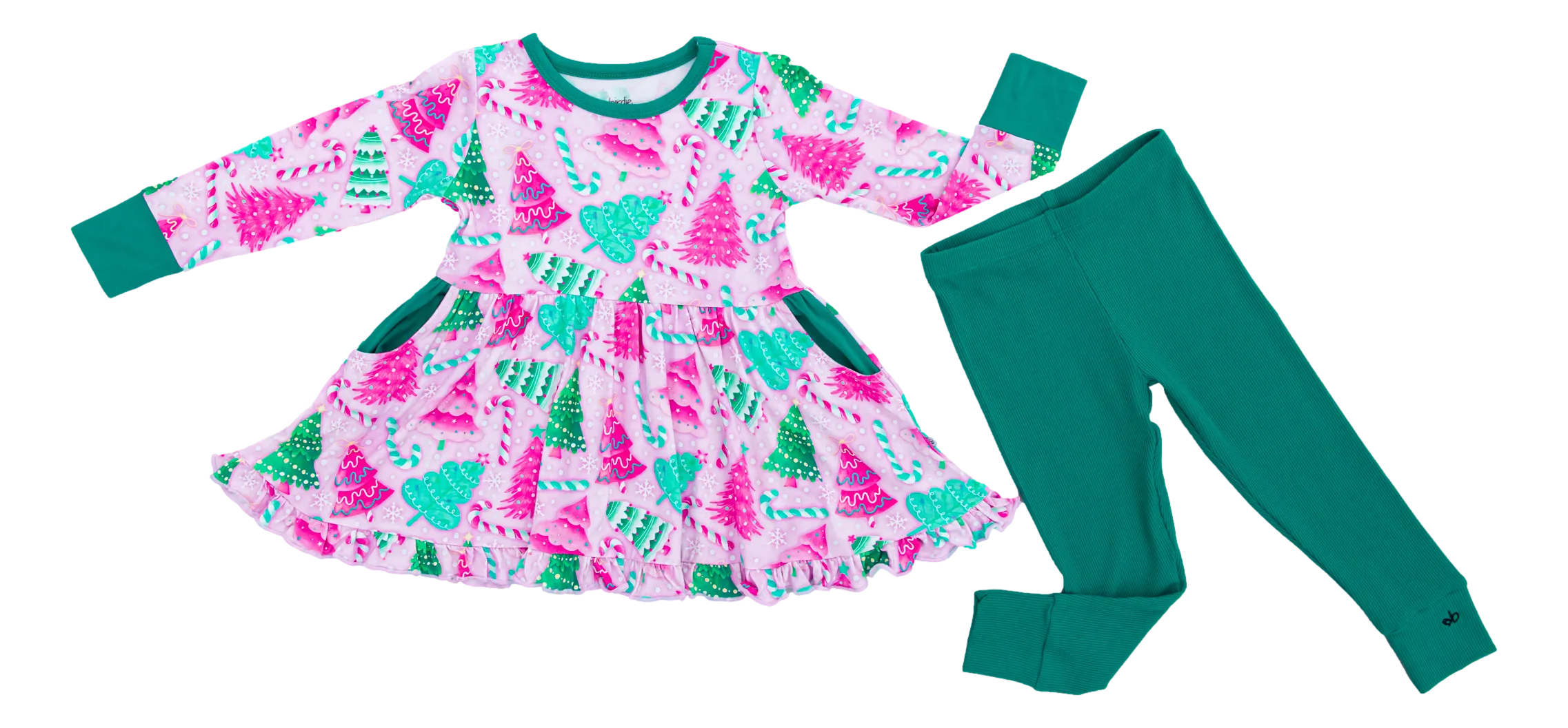 Birdie Bean Christmas Holiday Pink Trees Joy Peplum Set