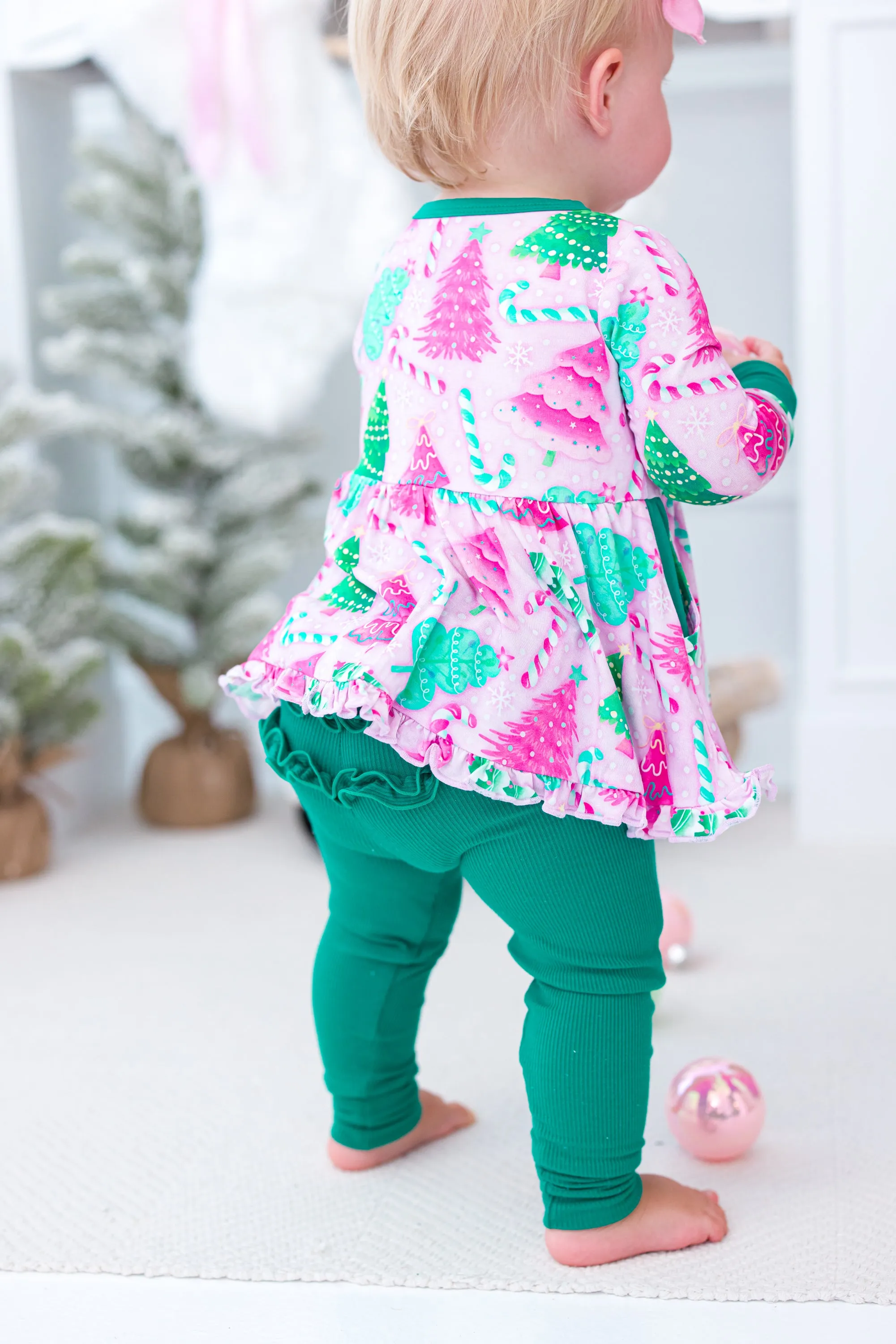 Birdie Bean Christmas Holiday Pink Trees Joy Peplum Set