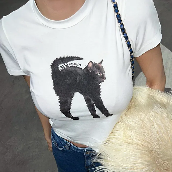 Black Cat Crop Top