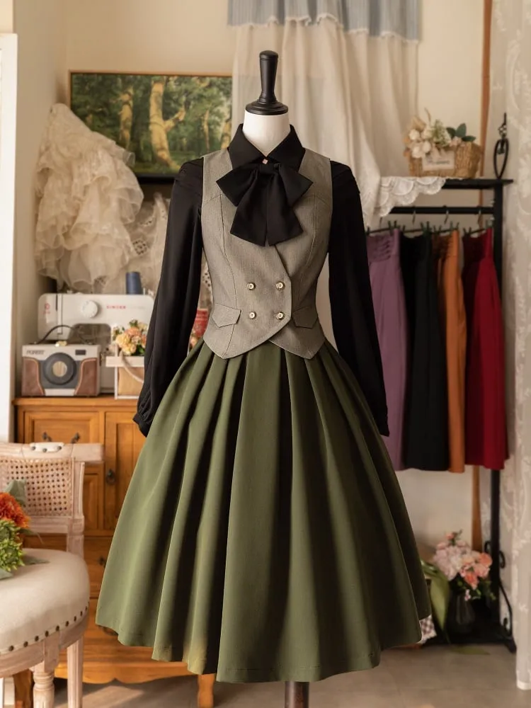 Black Long Sleeves Ruffle Trim Shirt with Bow Tie