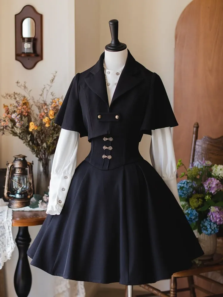 Black Notched Collar Cropped Coat