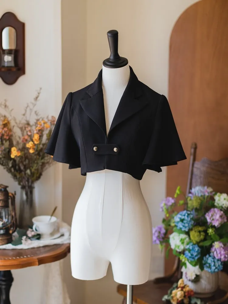 Black Notched Collar Cropped Coat