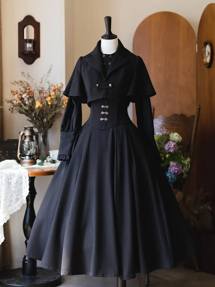 Black Notched Collar Cropped Coat