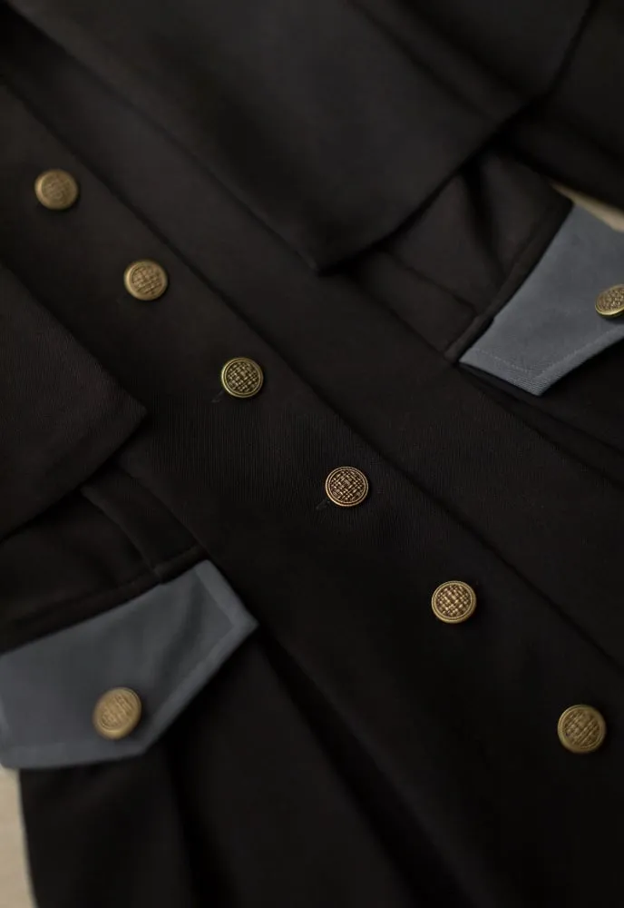 Black Retro Elegant Front Bronze-tone Buttons Placket Classic One Piece