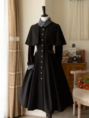 Black Retro Elegant Front Bronze-tone Buttons Placket Classic One Piece