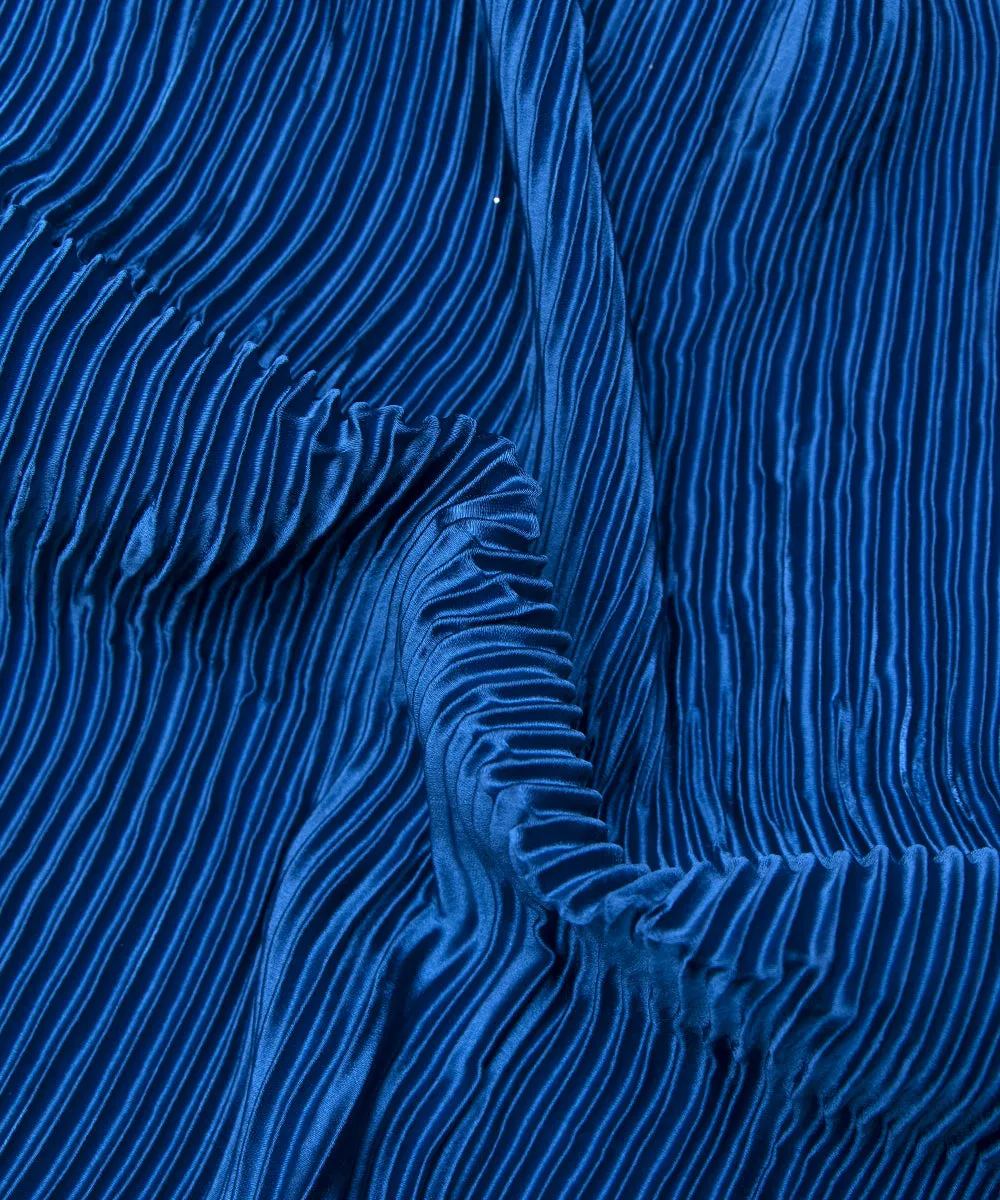Blue Colour Plain Pleated Satin Fabric