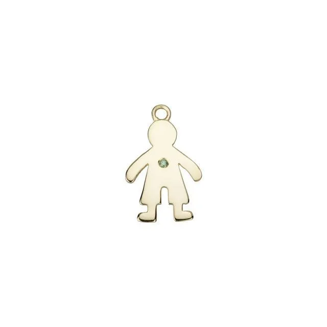 Charm, Kid Boy with Forest Green Diamond 18x11mm, Gold Plated (1 Piece)
