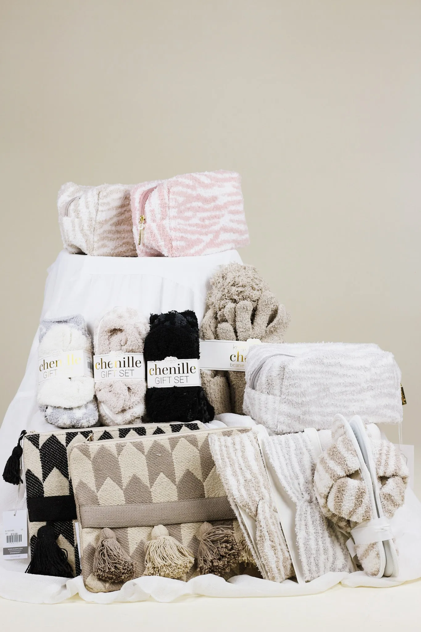 Chenille Beanie & Gloves Set Tan